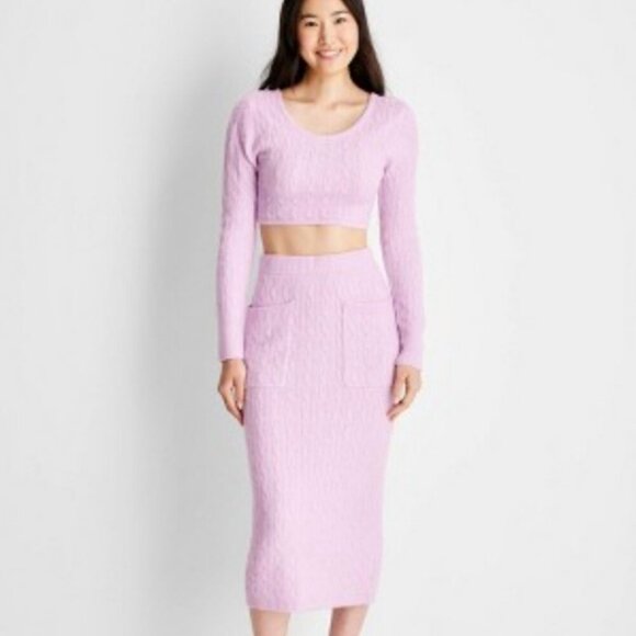 NWT Future Collective 2pc.1X Lavender Top & Skirt Set Cable Knit Modern Pastel - Picture 5 of 9